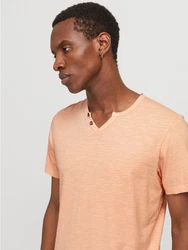 Jack & Jones T-Shirt JJESPLIT NECK TEE SS NOOS (1-tlg) Orange
