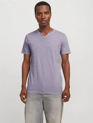 Jack & Jones T-Shirt JJESPLIT NECK TEE SS NOOS (1-tlg) Lila/Grau
