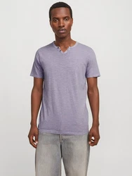 Jack & Jones T-Shirt JJESPLIT NECK TEE SS NOOS (1-tlg) Lila/Grau