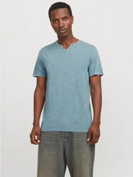 Jack & Jones T-Shirt JJESPLIT NECK TEE SS NOOS (1-tlg) Blau/Grau/Hellblau