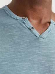 Jack & Jones T-Shirt JJESPLIT NECK TEE SS NOOS (1-tlg) Blau/Grau/Hellblau