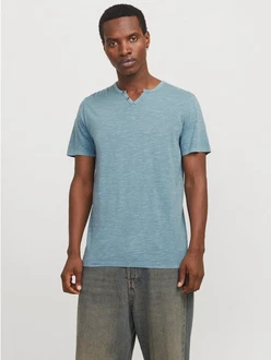 Jack & Jones T-Shirt JJESPLIT NECK TEE SS NOOS (1-tlg) Blau/Grau/Hellblau