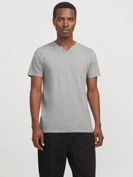 Jack & Jones T-Shirt JJESPLIT NECK TEE SS NOOS (1-tlg) Hellgrau/Grau/Dunkelgrau