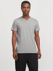 Jack & Jones T-Shirt JJESPLIT NECK TEE SS NOOS (1-tlg) Hellgrau/Grau/Dunkelgrau