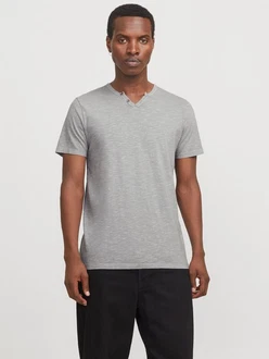 Jack & Jones T-Shirt JJESPLIT NECK TEE SS NOOS (1-tlg) Hellgrau/Grau/Dunkelgrau