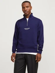 Jack & Jones Sweatshirt JORVESTERBRO SWEAT QUARTER ZIP HN NOOS Dunkelblau/Lila