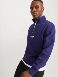 Jack & Jones Sweatshirt JORVESTERBRO SWEAT QUARTER ZIP HN NOOS Dunkelblau/Lila