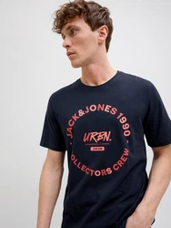 Jack & Jones Rundhalsshirt JJSIMON TEE SS CREW NECK Dunkelblau/Rot/Blau/Creme