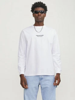 Jack & Jones Langarmshirt JORVESTERBRO TEE LS CREW NECK Weiß/Schwarz