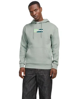 Jack & Jones Hoodie JJECORP GRAPHIC SWEAT HOOD Grün/Rosa