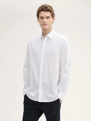 TOM TAILOR Hemd mit Logo-Stickerei Weiß/Creme