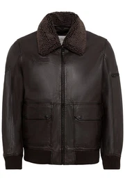 Lederjacke Lederjacke mit Kunstfellbesatz am Kragen