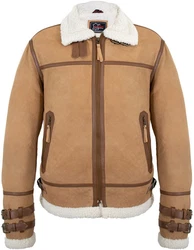 MDM Lederjacke Fliegerjacke Herren Beige/Braun