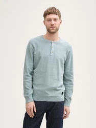 TOM TAILOR Strickpullover Henley Hellblau/Grün/Hellgrün/Türkis/Blau/Grau