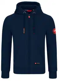 Sweatjacke Herren Navy - rotes Stoffpatch (1-tlg) rote Stoff Patches, mit Kapuze