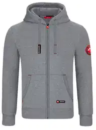Sweatjacke Herren Hellgrau - rotes Stoffpatch (1-tlg) rote Stoff Patches, mit Kapuze