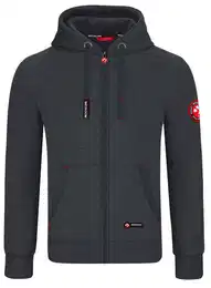 Sweatjacke Herren Schwarz - rotes Stoffpatch (1-tlg) rote Stoff Patches, mit Kapuze