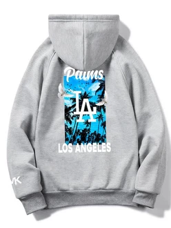 RMK Hoodie Herren Pullover Kapuzenpullover Langarmshirt Oversize LA Hellgrau/Dunkelgrau/Grau/Silber/Rot