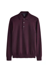 Next Langarm-Poloshirt Slim Fit Dunkelrot/Dunkelblau/Lila/Bordeaux/Rosa