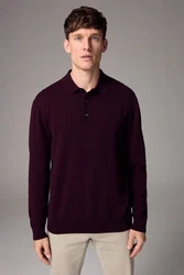 Next Langarm-Poloshirt Slim Fit Dunkelrot/Dunkelblau/Lila/Bordeaux/Rosa