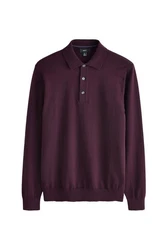Next Langarm-Poloshirt Slim Fit Dunkelrot/Dunkelblau/Lila/Bordeaux/Rosa