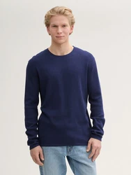 TOM TAILOR Strickpullover Longsleeve Rundhalspullover Dunkelblau/Blau/Hellblau
