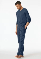 Schiesser Schlafanzug V-Ausschnitt Pyjamahose Dunkelblau/Blau