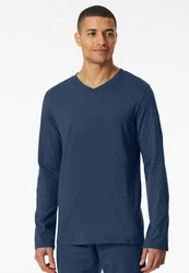 Schiesser Schlafanzug V-Ausschnitt Pyjamahose Dunkelblau/Blau
