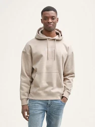 TOM TAILOR Denim Sweatshirt Hoodie mit Logo-Print Beige/Khaki/Braun