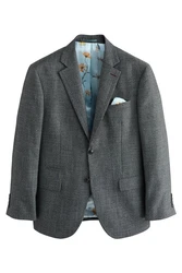 Next Sakko Strukturierte Regular Fit Paspelierte Anzugweste Grau/Hellblau/Blau