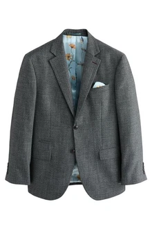 Next Sakko Strukturierte Regular Fit Paspelierte Anzugweste Grau/Hellblau/Blau