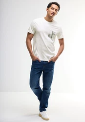 STREET ONE MEN T-Shirt mit Rundhalsausschnitt Weiß/Beige/Khaki