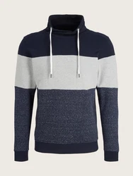 TOM TAILOR Sweatshirt Cutline Snood Dunkelblau/Grau