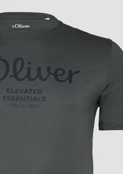 s.Oliver T-Shirt mit Logo-Print Dunkelgrün/Silber/Braun