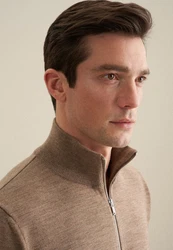 seidensticker Strickpullover Langarm Stehkragen Uni Braun/Khaki/Beige
