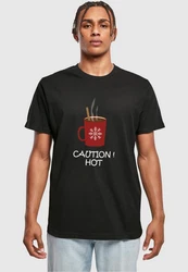 Merchcode Herren Caution Hot T-Shirt Round Neck Beige/Braun/Dunkelbraun/Schwarz