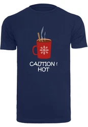 Merchcode Herren Caution Hot T-Shirt Round Neck Dunkelblau/Beige/Braun/Hellblau