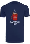 Merchcode Herren Caution Hot T-Shirt Round Neck Dunkelblau/Beige/Braun/Hellblau