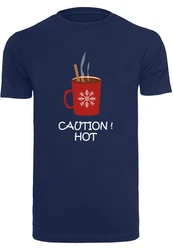 Merchcode Herren Caution Hot T-Shirt Round Neck Dunkelblau/Beige/Braun/Hellblau