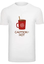 Merchcode Herren Caution Hot T-Shirt Round Neck Beige/Dunkelbraun