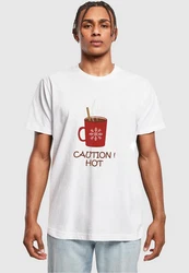 Merchcode Herren Caution Hot T-Shirt Round Neck Beige/Dunkelbraun
