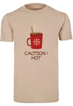 Merchcode Herren Caution Hot T-Shirt Round Neck Beige/Braun/Khaki/Dunkelbraun