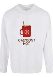 Merchcode Longsleeve Caution Hot Oversized Cut Beige/Dunkelrot/Braun/Weiß