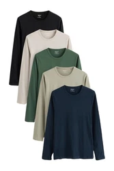Next Langarmshirt Shirts (5-tlg) Dunkelblau/Khaki/Beige/Dunkelgrün