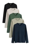 Next Langarmshirt Shirts (5-tlg) Dunkelblau/Khaki/Beige/Dunkelgrün