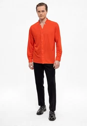 Antioch Blusenshirt Standing Collar Long Sleeve Shirt Orange/Rot