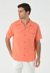 Antioch Blusenshirt Lapel Collar Short Sleeve Shirt Orange