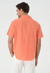 Antioch Blusenshirt Lapel Collar Short Sleeve Shirt Orange