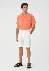 Antioch Blusenshirt Lapel Collar Short Sleeve Shirt Orange