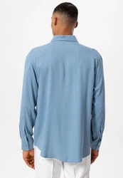 Antioch Blusenshirt Marino Open Collar Relax Fit Long Sleeve Hellblau/Blau